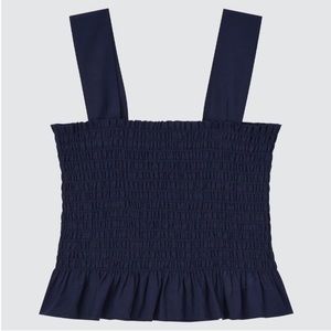 Uniqlo Cotton Shirred NAVY Sleeveless Blouse Size Small